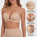 Plus Size Strapless Front Closure Bra for Women, Non-Slip Wireless Push Up Supportive Seamless Padded Underwear