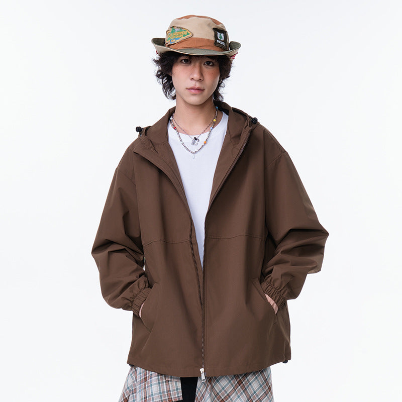 Men's High Street Solid Color Hooded Outdoor Cargo Jacket