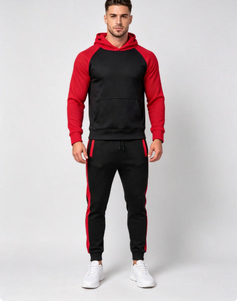 Men's Color Block Hoodie Two-Piece Set Casual Sportswear Suit