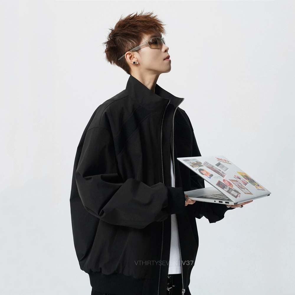 Style Splicing Long Sleeve Three-Proof Zipper Stand Collar Slim Fit Jacket