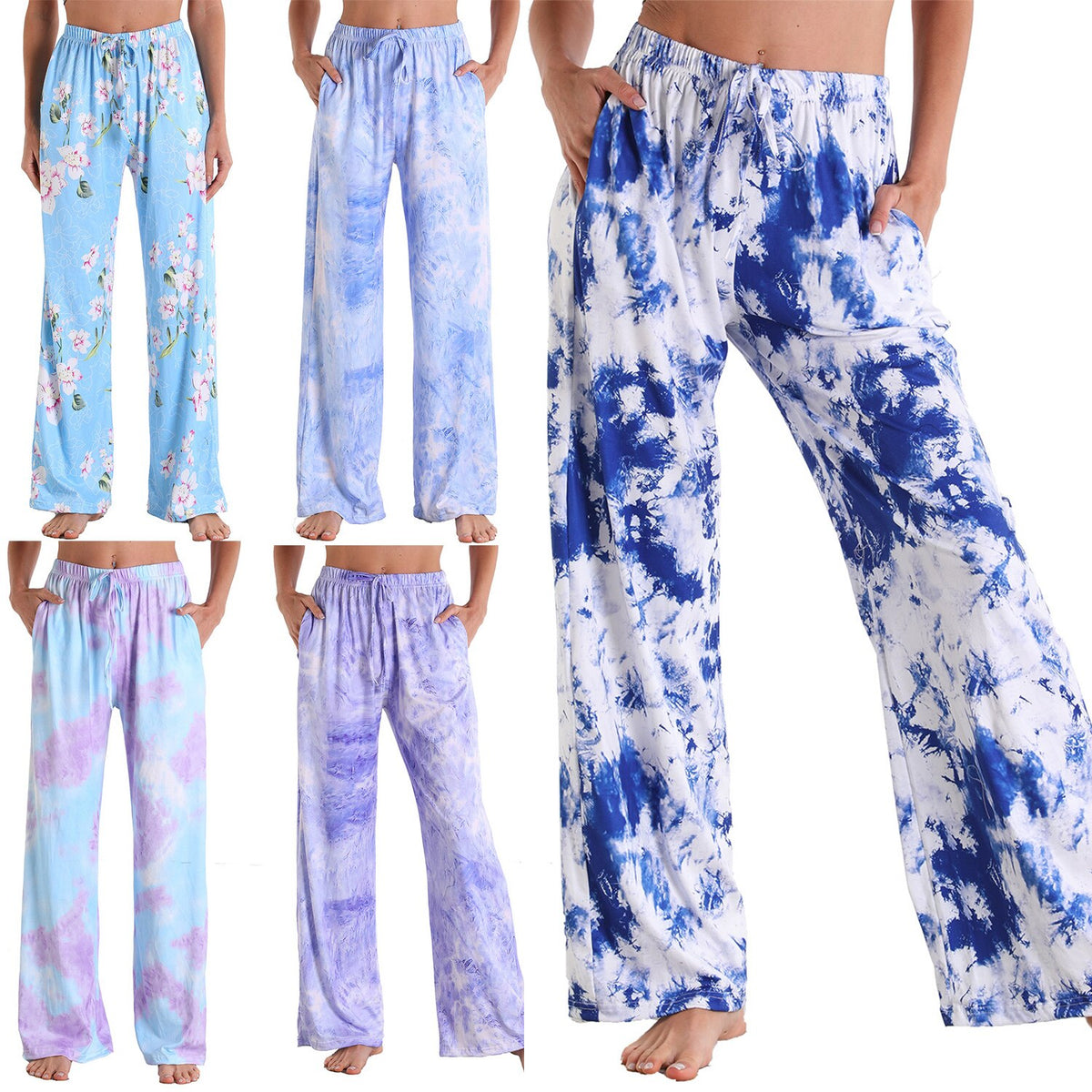 Women Summer Print Loose Casual Wide Pants  Lace Up Ties Camouflage Beach Long Pants Femal Trousers Streetwear S-3XL