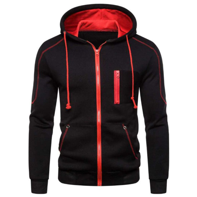 Casual Men's Gray Hooded Zip-Front Fleece Lined Sweatshirt