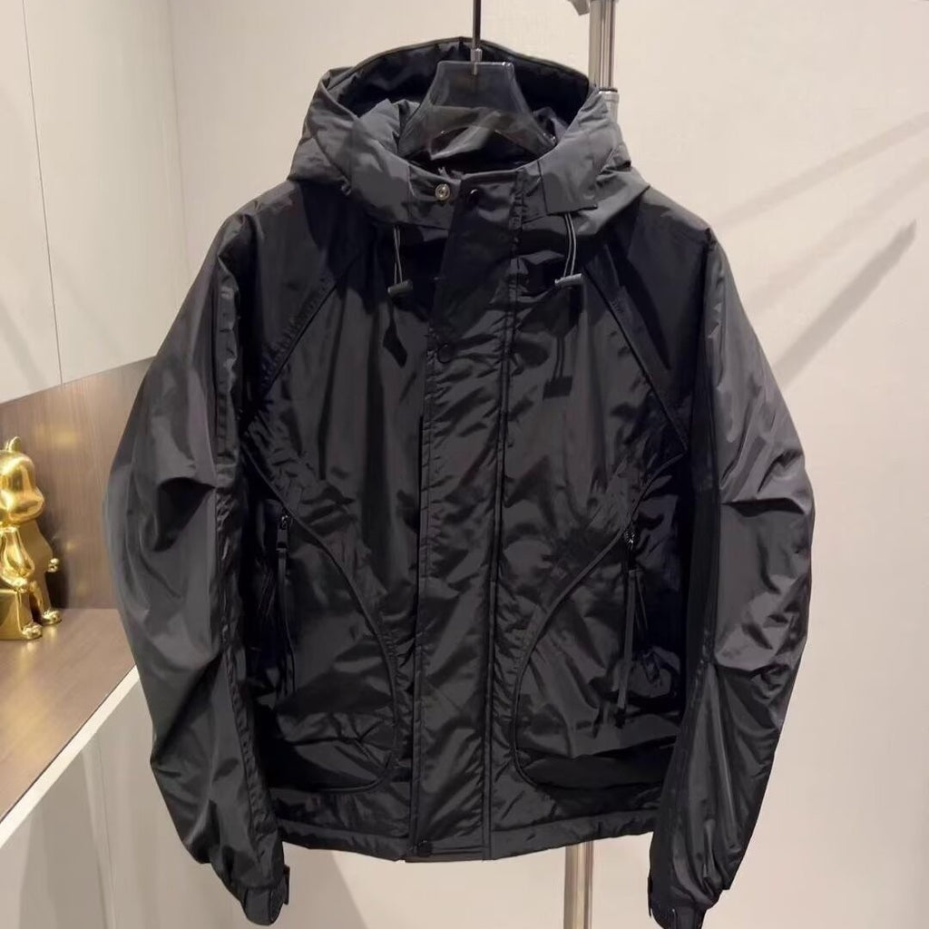 Men's Casual Workwear Solid Black Long Sleeve Zipper Hooded Regular Fit Jacket