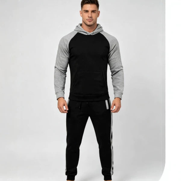 Men's Color Block Hoodie Two-Piece Set Casual Sportswear Suit