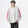 Retro Trendy Brand Stripe Crewneck Hoodie Unisex Loose Fit Long Sleeve Top