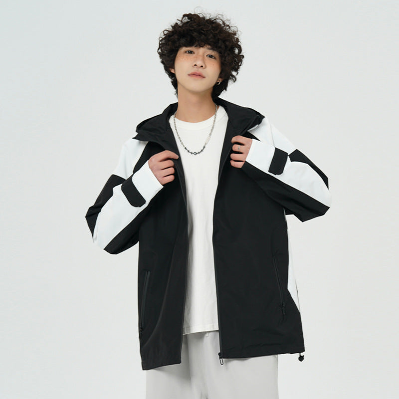 Men's Yama Style Color Block Hooded Loose Fit Outdoor Jacket