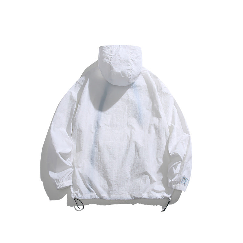 Slant zipper large pocket hooded sun protection clothing for men and women