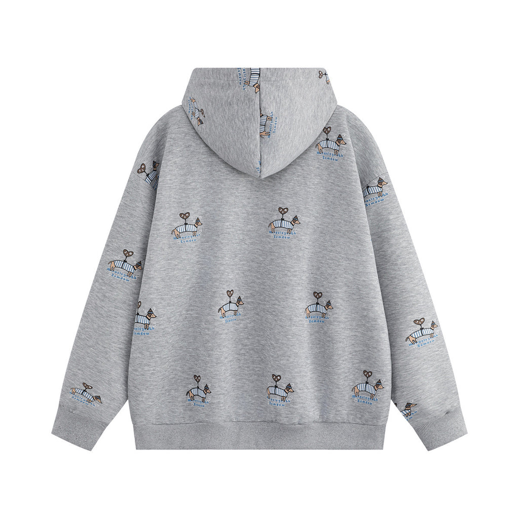 Full printed dog embroidery hooded sweatshirt