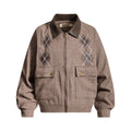 Leather collar herringbone design jacket