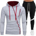 Men's Casual Diagonal Zipper Hooded Jacket and Long Pants Two-Piece Set