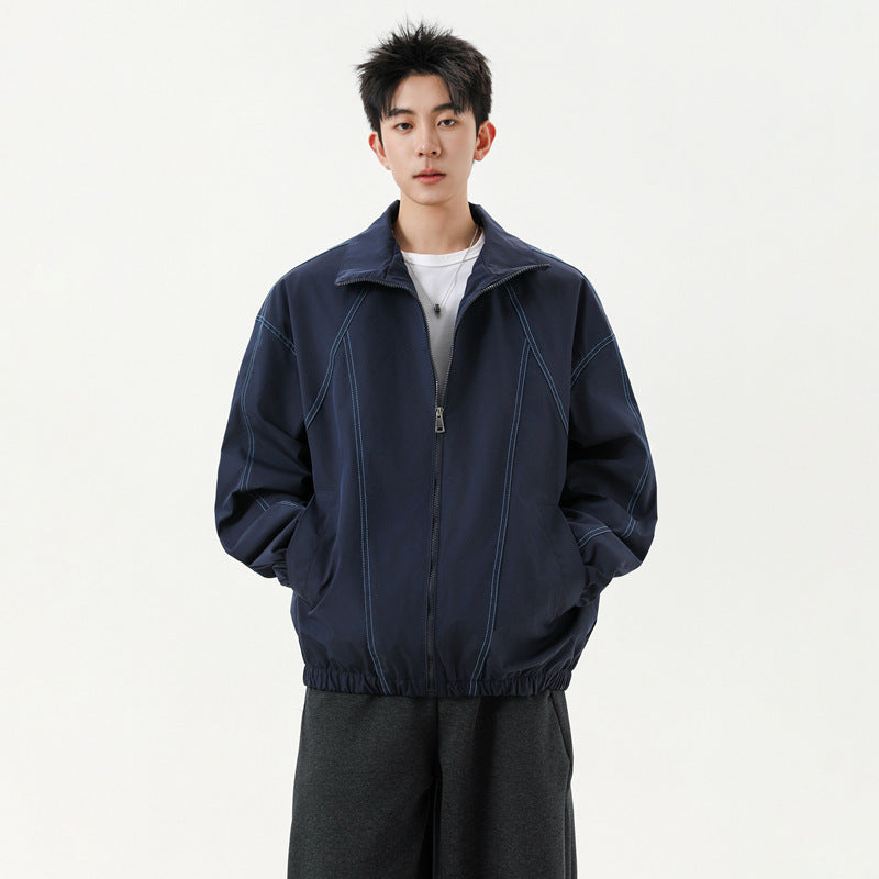 Men's Casual Sports Long Sleeve Stand Collar Baseball Jacket