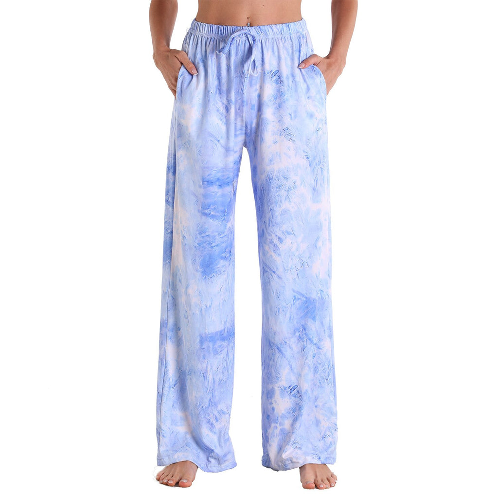 Women Summer Print Loose Casual Wide Pants  Lace Up Ties Camouflage Beach Long Pants Femal Trousers Streetwear S-3XL