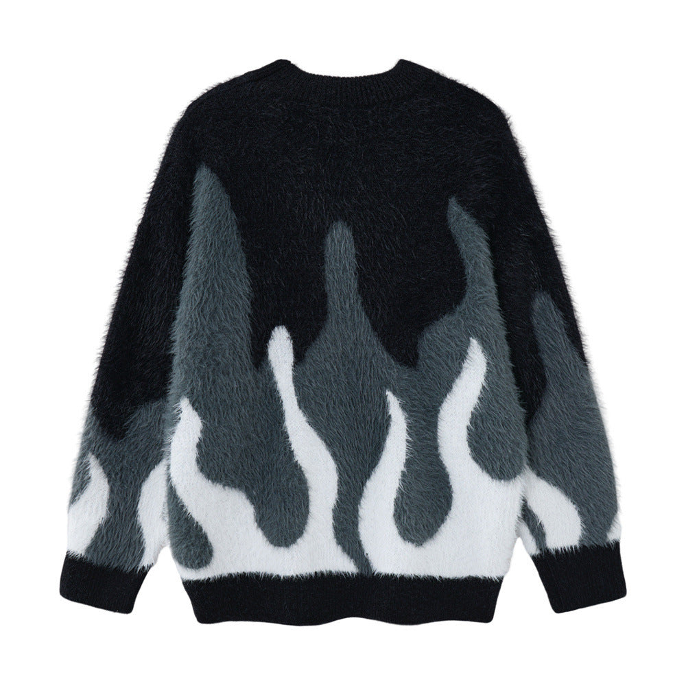 Color blocking patchwork faux mink fur round neck sweater