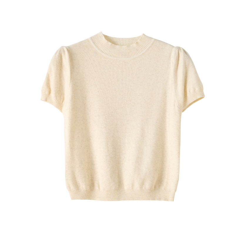 Clothing  Solid Color Short Sleeve Round Neck Knit Top for Women