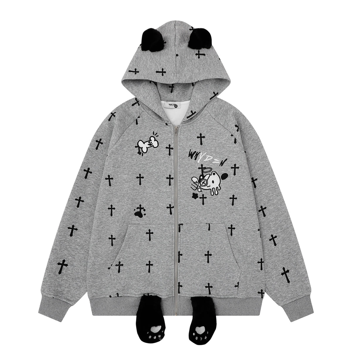 Cross printed embroidered hooded sweatshirt