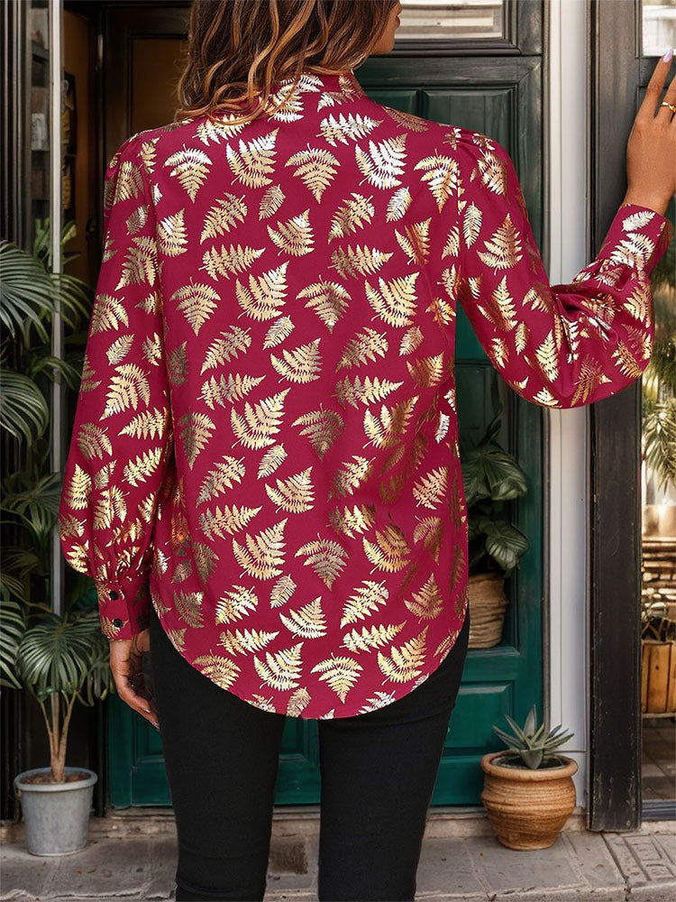 New European and American autumn women's clothing plant hot stamping printed shirt for women
