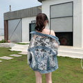 Lace mesh embroidered denim patchwork sun protection clothing for women