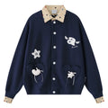 Spliced shirt collar knitted sweatshirt jacket