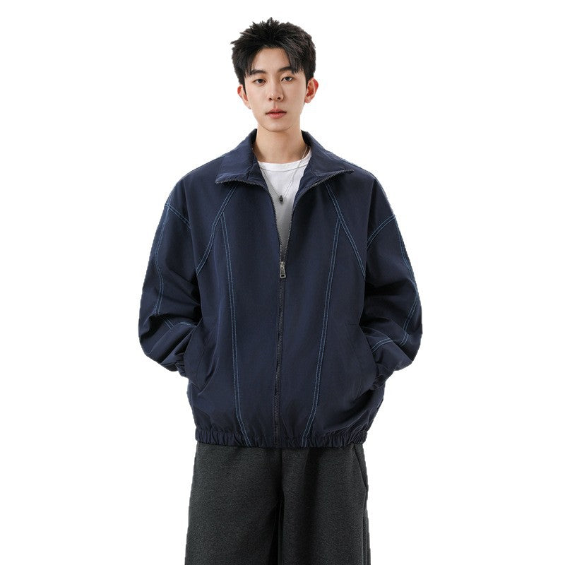 Men's Casual Sports Long Sleeve Stand Collar Baseball Jacket