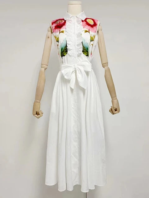 Splcied Pocket Dresses For Women Lapel Sleeveless High Waist Folds Hit Color Dress Female Fashion Clothing