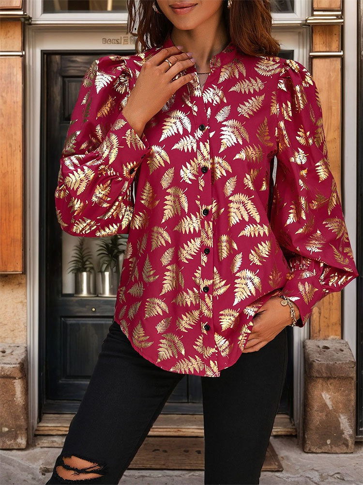 New European and American autumn women's clothing plant hot stamping printed shirt for women
