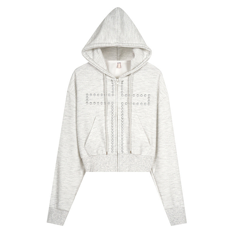 Women's hoodie with cross decoration short and wide hoodie with zipper jacket