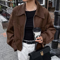 Vintage Style Loose Jacket for Women, Brown Suede Coat,Women's Clothing