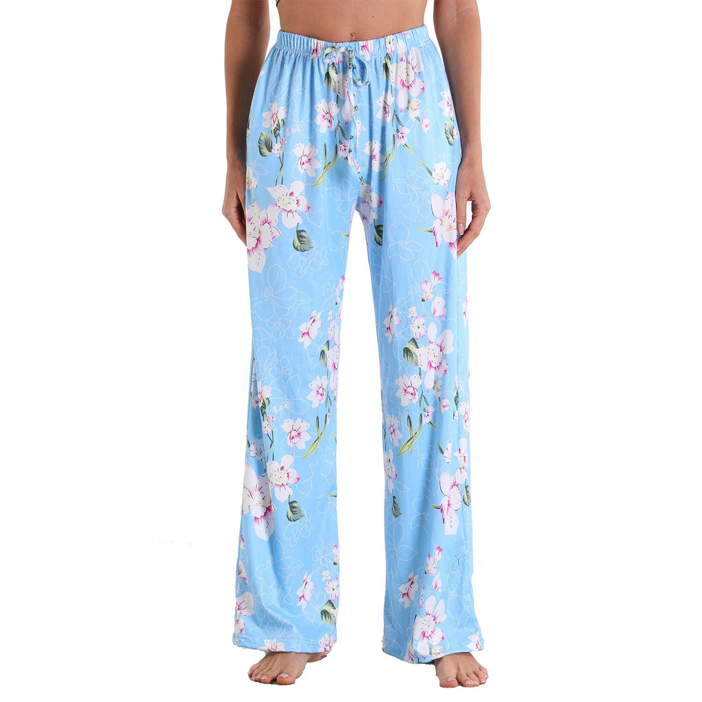 Women Summer Print Loose Casual Wide Pants  Lace Up Ties Camouflage Beach Long Pants Femal Trousers Streetwear S-3XL