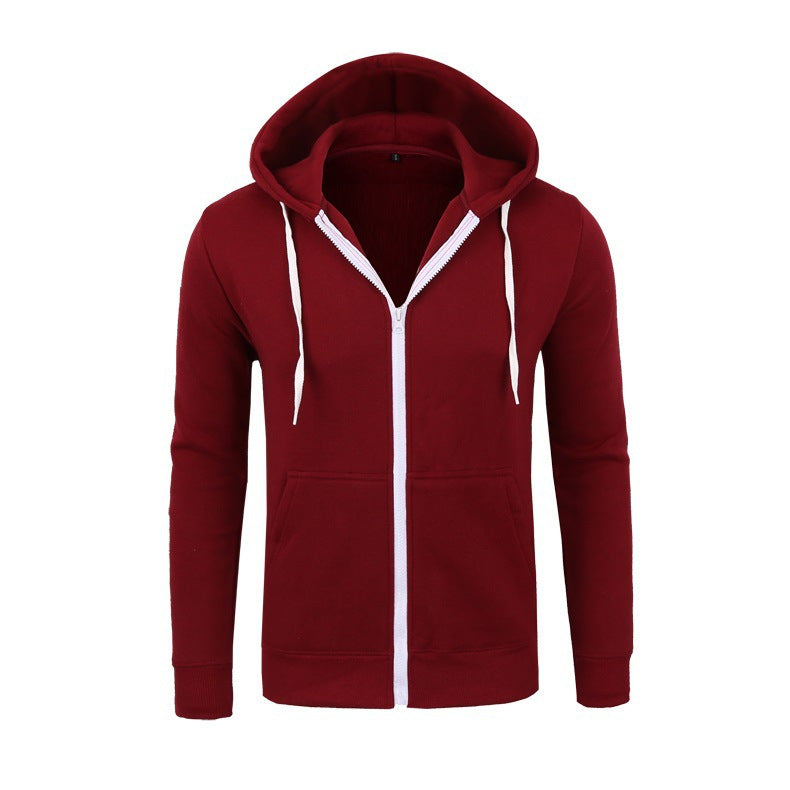 Men's Casual Solid Color Zip Up Hooded Sweatshirt Jacket