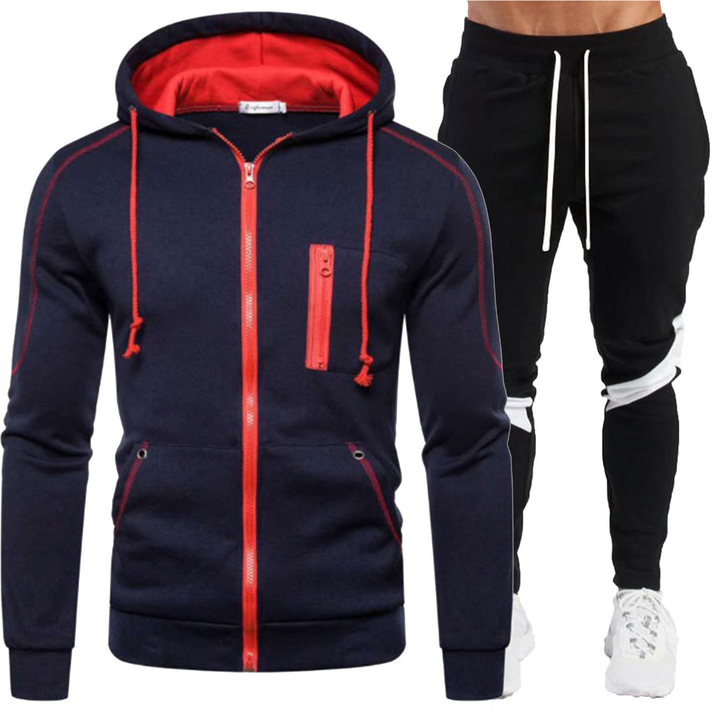 Men's Casual Zip-Up Hooded Jacket Sweatshirt Set