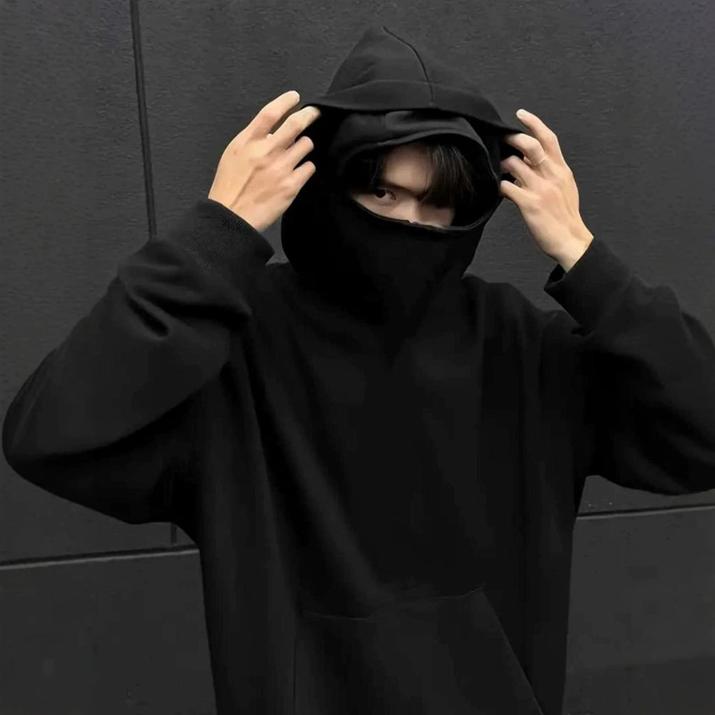 Men's  Zip-Up Hooded Jacket with Mask Design,  Pullover Sweatshirt Coat