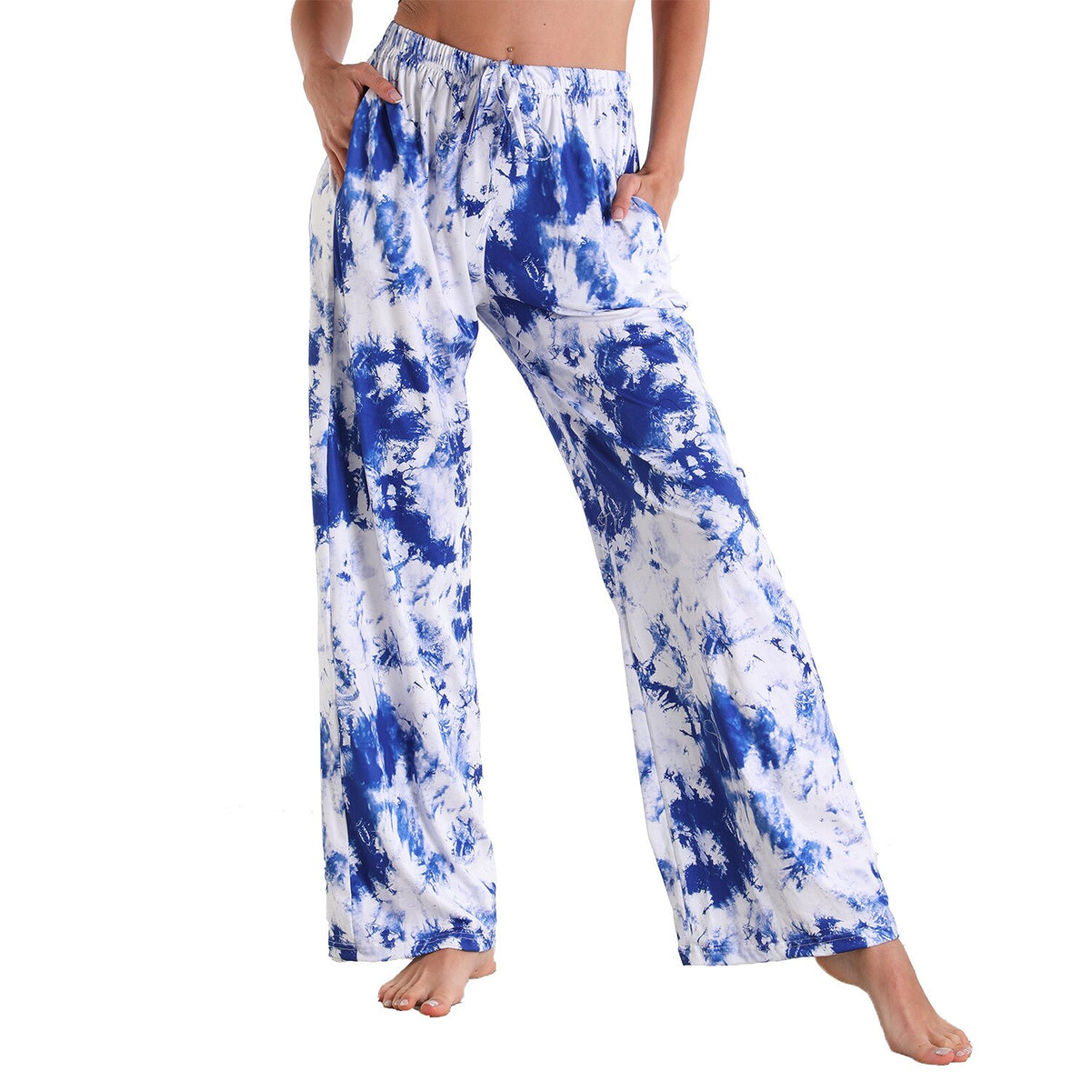 Women Summer Print Loose Casual Wide Pants  Lace Up Ties Camouflage Beach Long Pants Femal Trousers Streetwear S-3XL