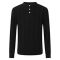 Simple Henley collar vertical pit stripe oat knit sweater