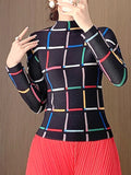 Pleated Stand Collar T Shirt Women Fashion Niche Design Slim New Spring  Full Sleeve Female Clothing