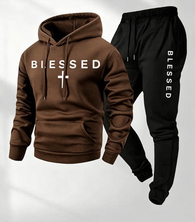 Men's Casual Graphic Print Hoodie and Pants Set, Loose Fit Two-Piece Sporty Outfit