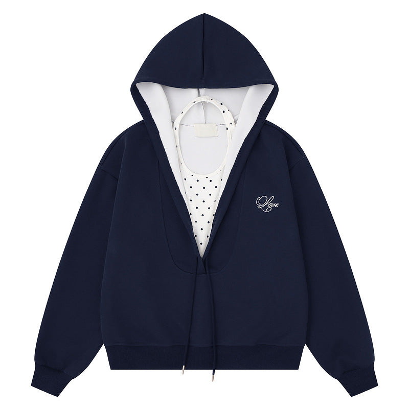 Flower grey drawstring hooded sweatshirt