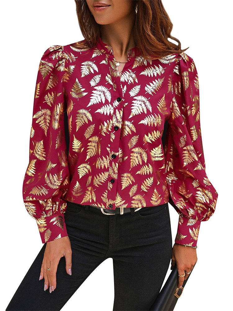 New European and American autumn women's clothing plant hot stamping printed shirt for women