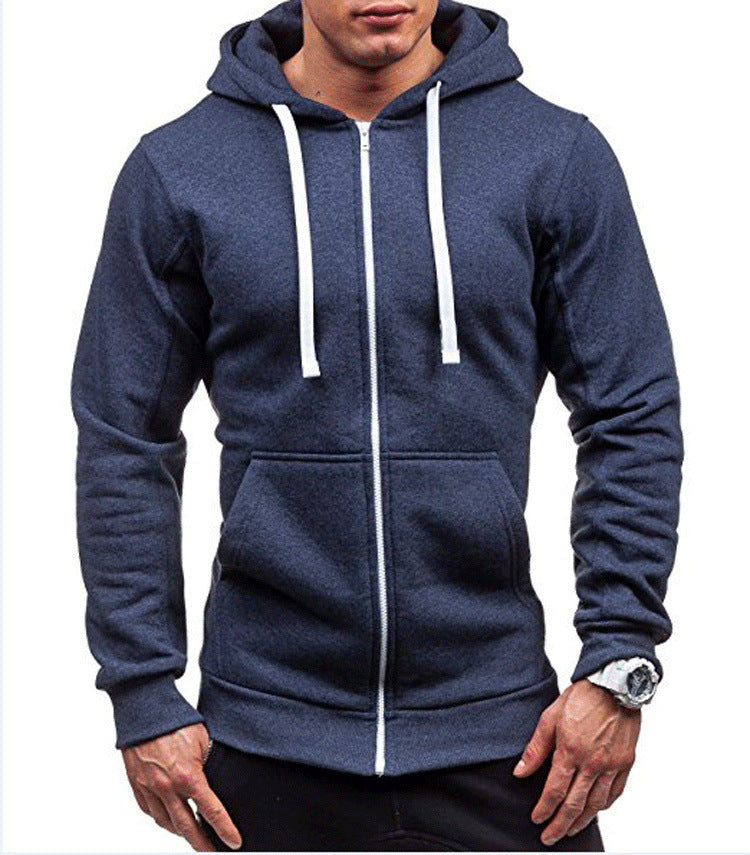 Men's Casual Solid Color Zip Up Hooded Sweatshirt Jacket