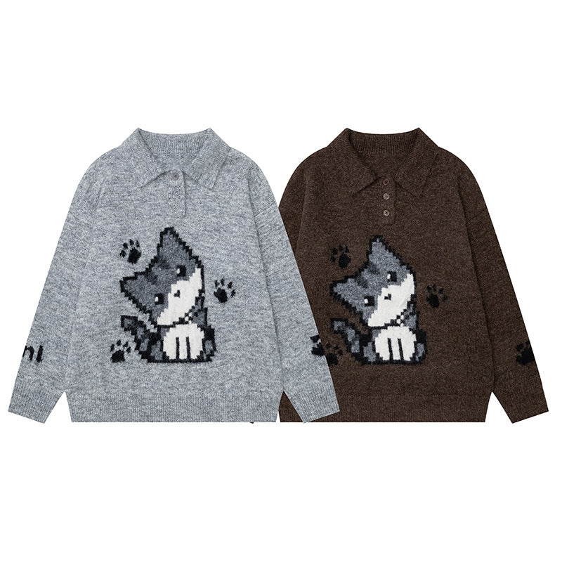 Fun Pixel Style Dog Sweater Knitted Sweater