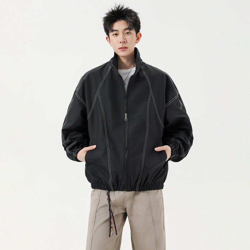 Men's Casual Sports Long Sleeve Stand Collar Baseball Jacket