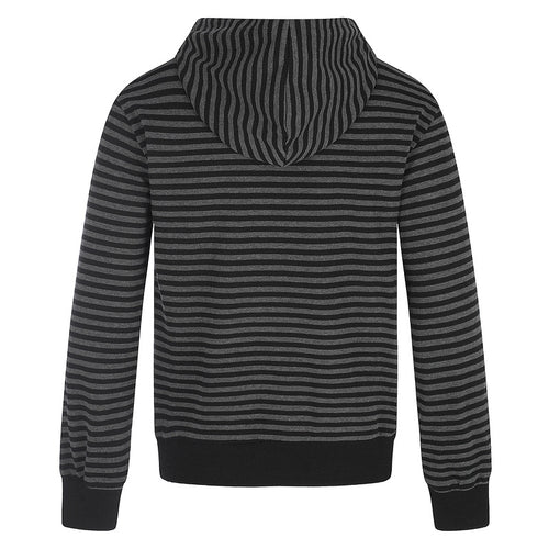 Black and gray striped hooded top with cross zipper double row jacket