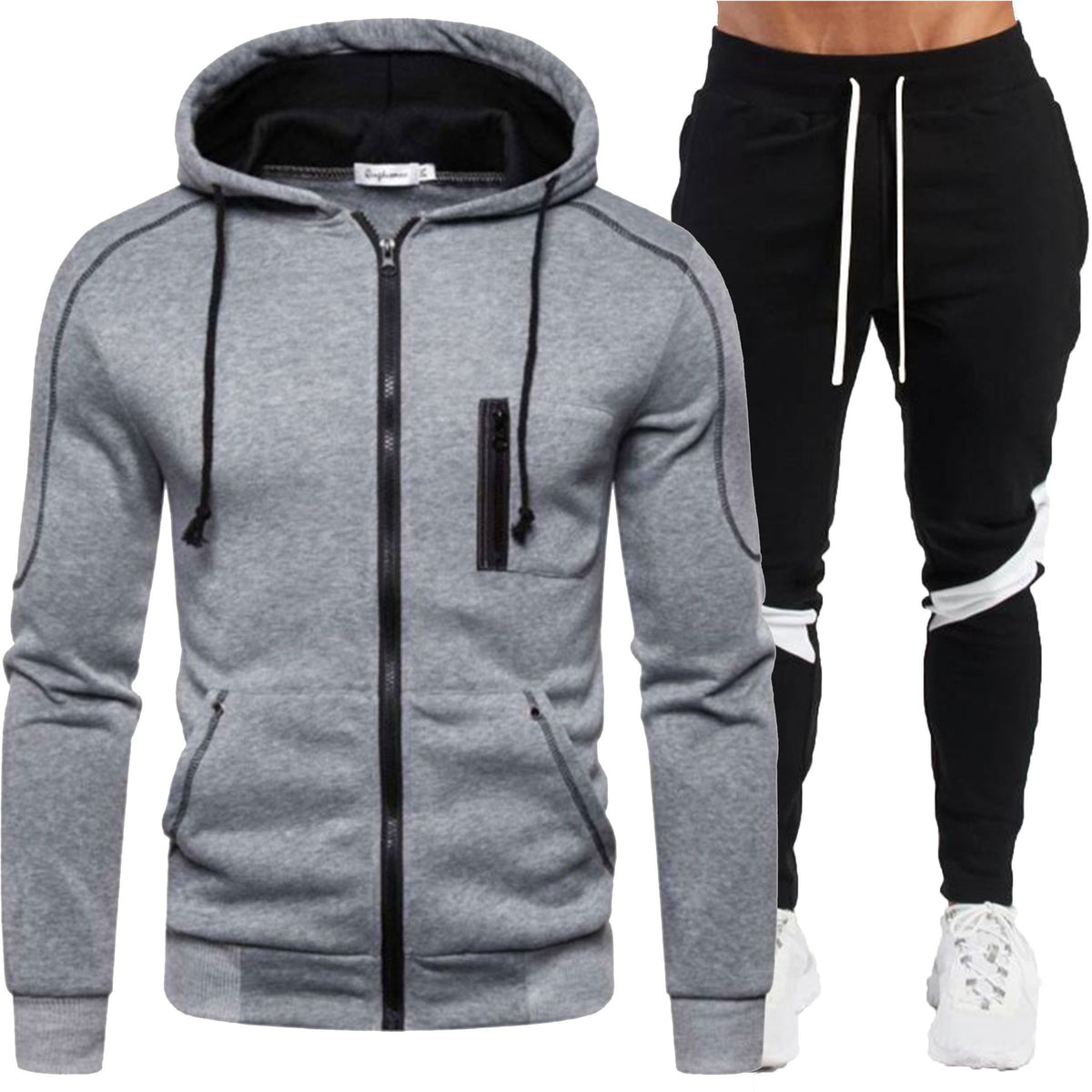Men's Casual Zip-Up Hooded Jacket Sweatshirt Set