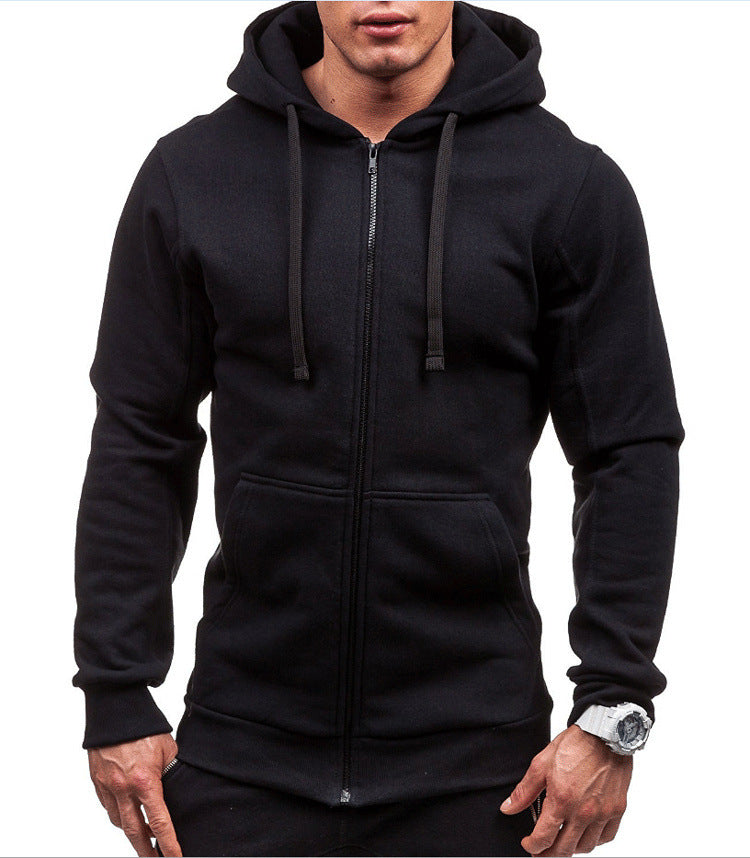Men's Casual Solid Color Zip Up Hooded Sweatshirt Jacket