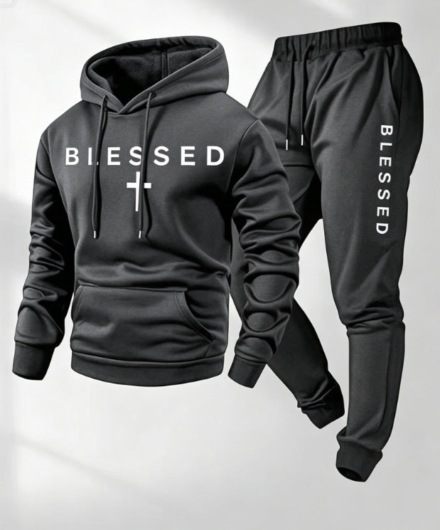 Men's Casual Graphic Print Hoodie and Pants Set, Loose Fit Two-Piece Sporty Outfit