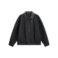 Loose PU Leather Patchwork Stand Collar Color-blocked Original Denim Jacket for Men