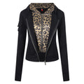 Fake two leopard print hooded slim fit short jackets