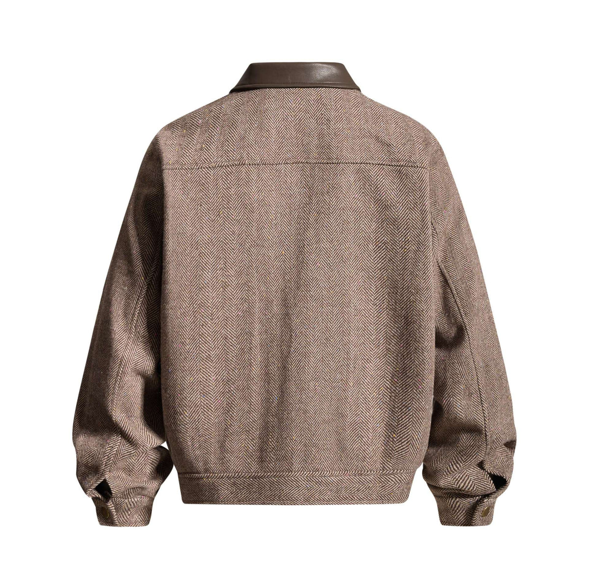 Leather collar herringbone design jacket