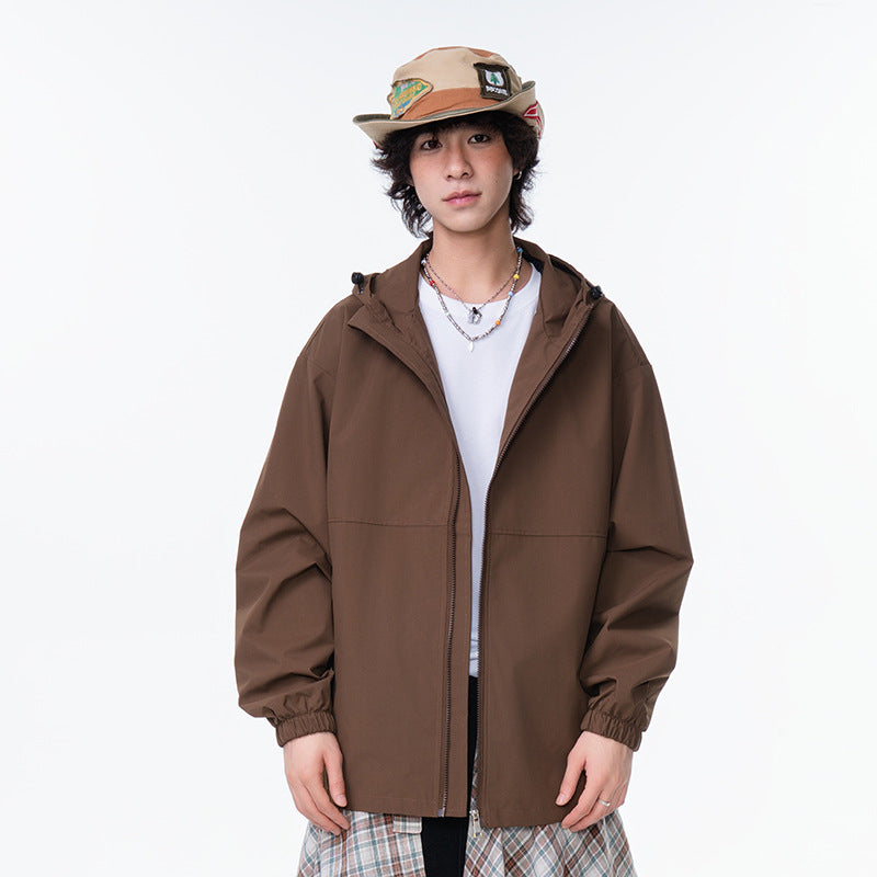Men's High Street Solid Color Hooded Outdoor Cargo Jacket