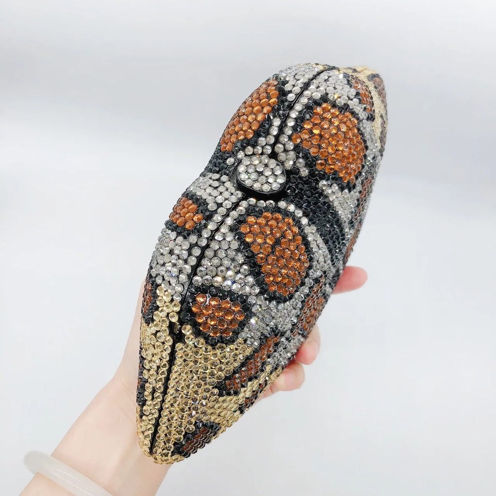 Leopard Print Mouth Diamond Wedding Purses WHTUOHENG Crystal Evening Clutches Rhinestone Women Party Bling Sparkling Handbags