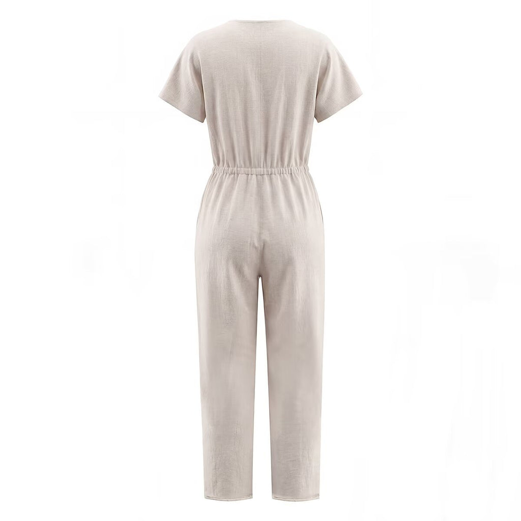 Wide-Leg Jumpsuit Women Short Sleeve One-Piece Clothing
